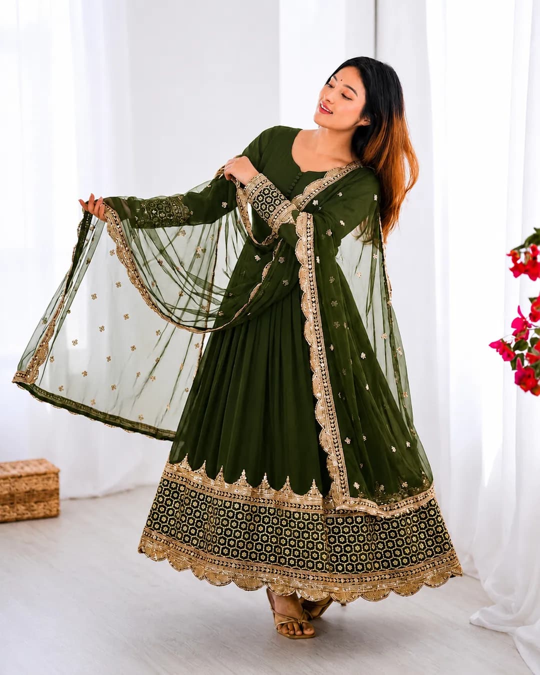 Elegant Embroidered Sequence Designer Anarkali Gown with Dupatta alternate view