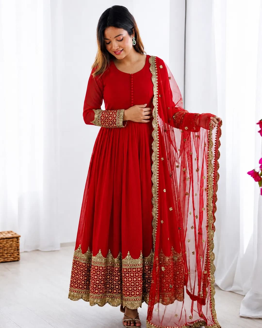 Elegant Embroidered Sequence Designer Anarkali Gown with Dupatta