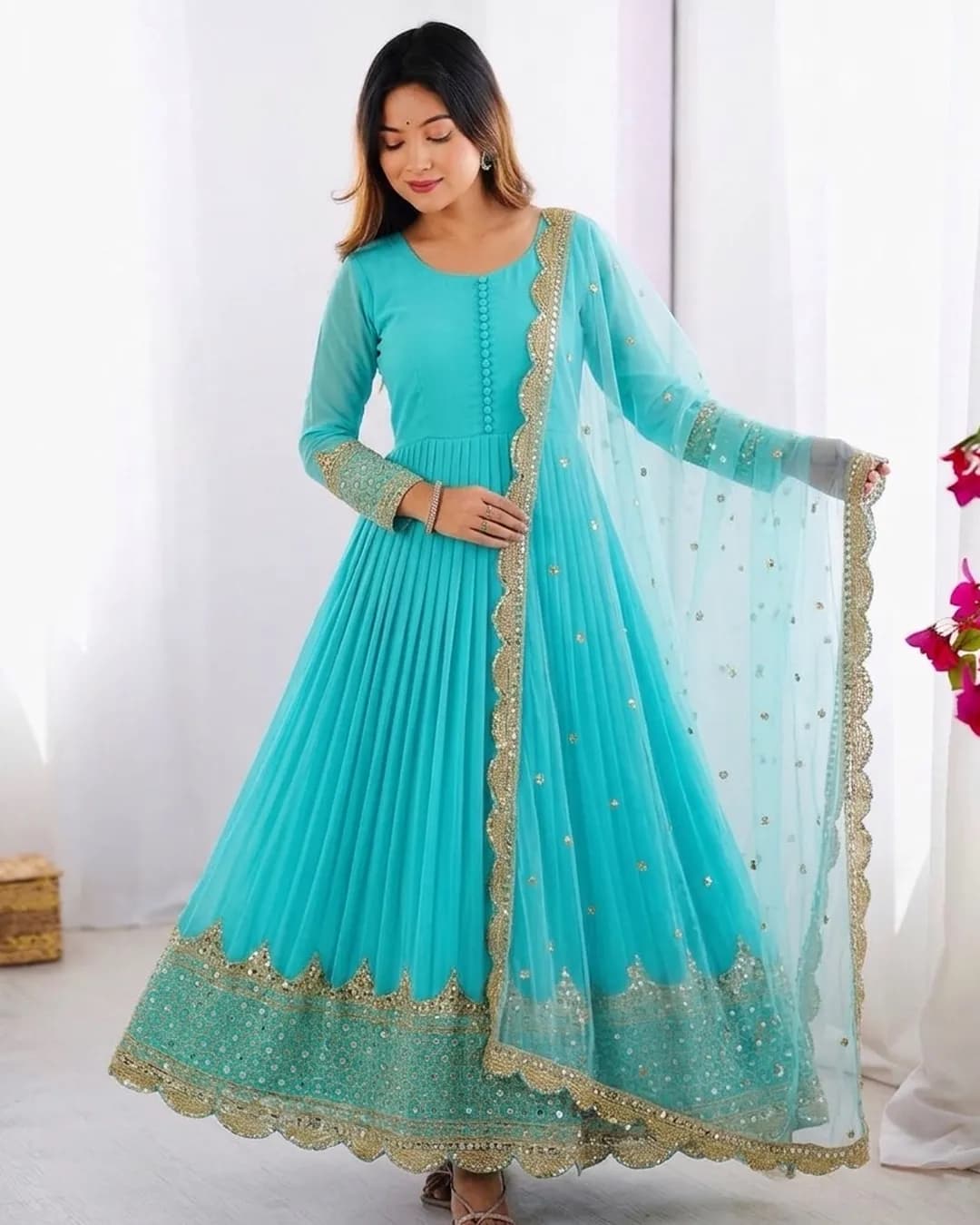 Elegant Embroidered Sequence Designer Anarkali Gown with Dupatta alternate view
