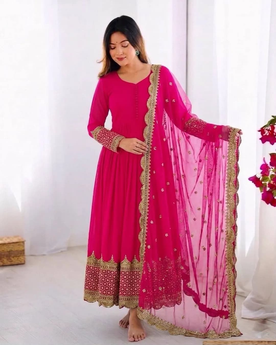 Elegant Embroidered Sequence Designer Anarkali Gown with Dupatta