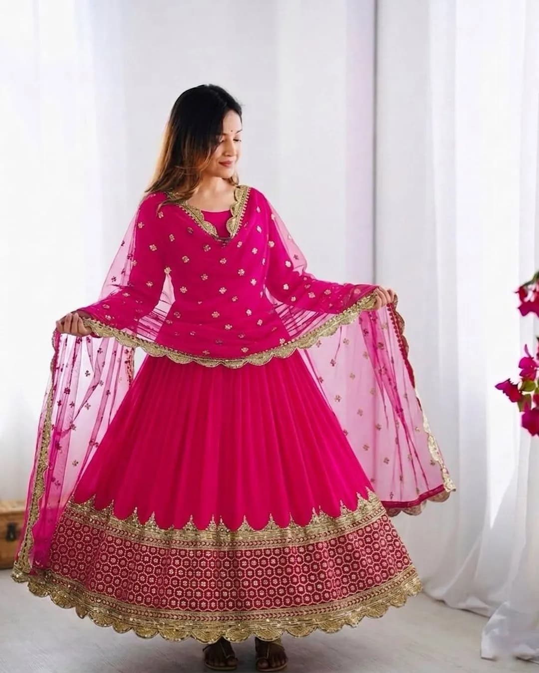 Elegant Embroidered Sequence Designer Anarkali Gown with Dupatta alternate view