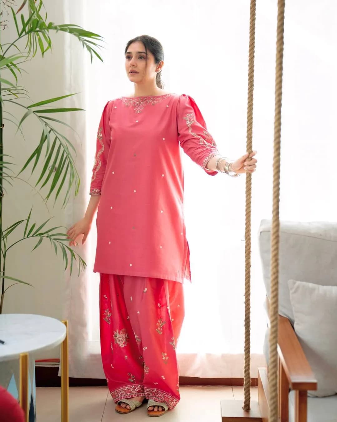 Premium Roman Silk Embroidered Farshi Cord Set