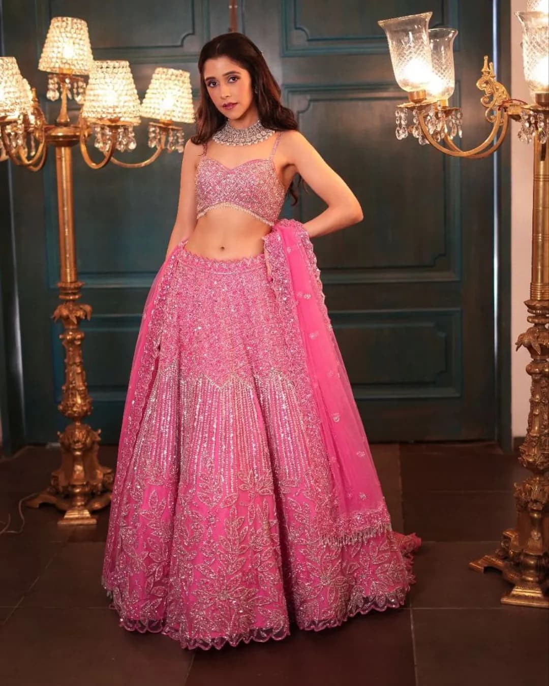 Carnival Designer Net Lehenga with Rainbow Sequins Work