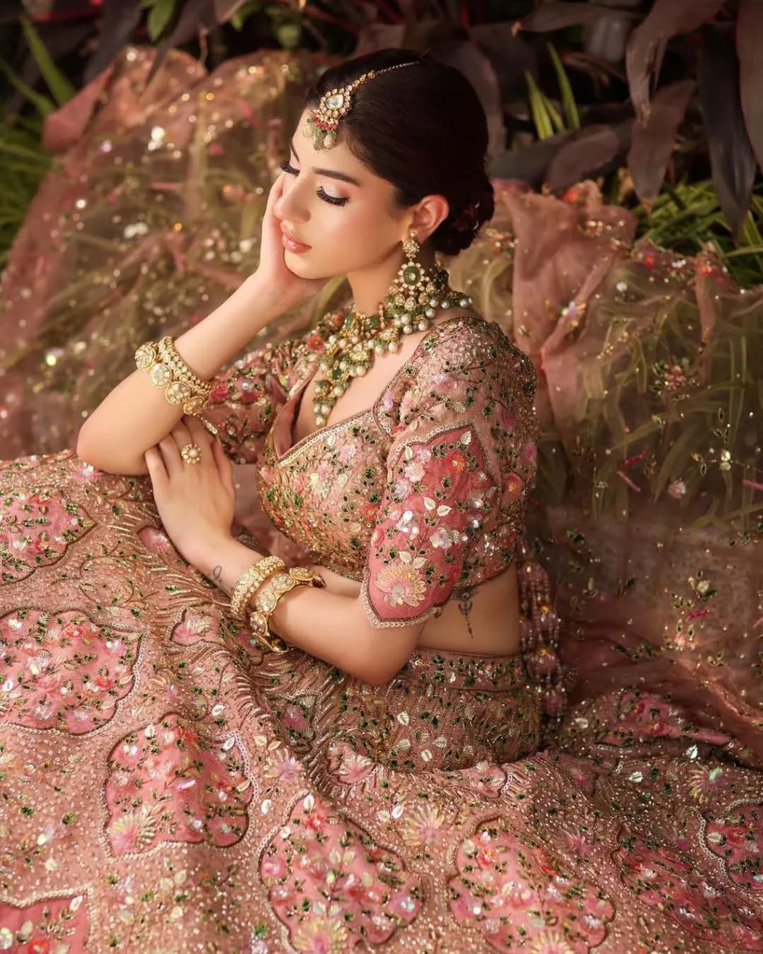 Designer Slub Silk Embroidered Lehenga Choli with Butterfly Net Dupatta alternate view