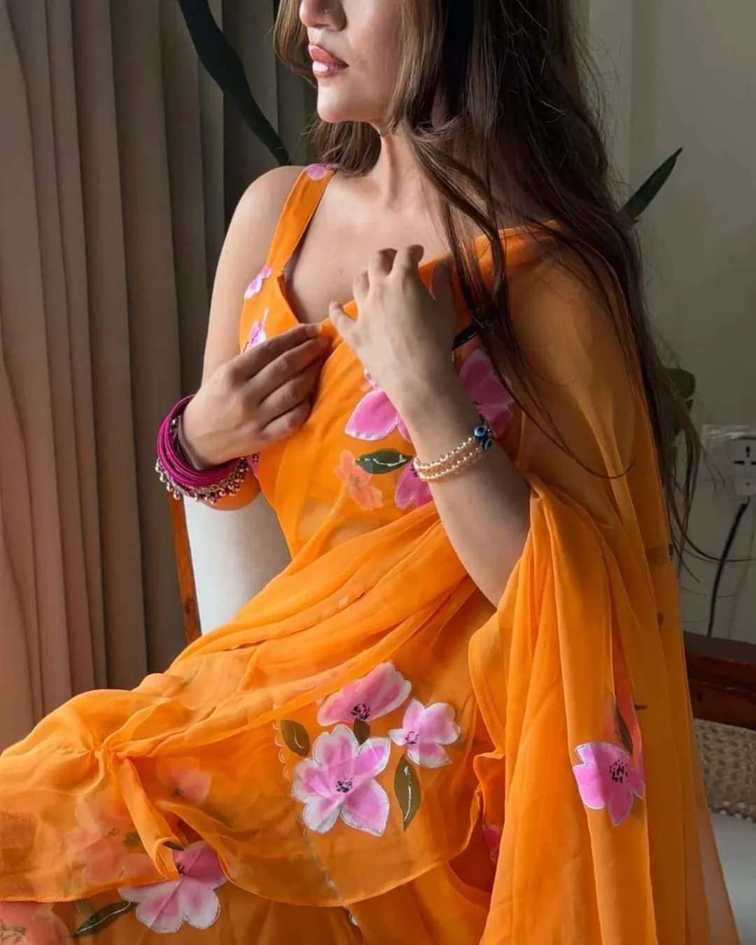 Ruffle Glam Georgette Lehenga Saree with Digital Print alternate view