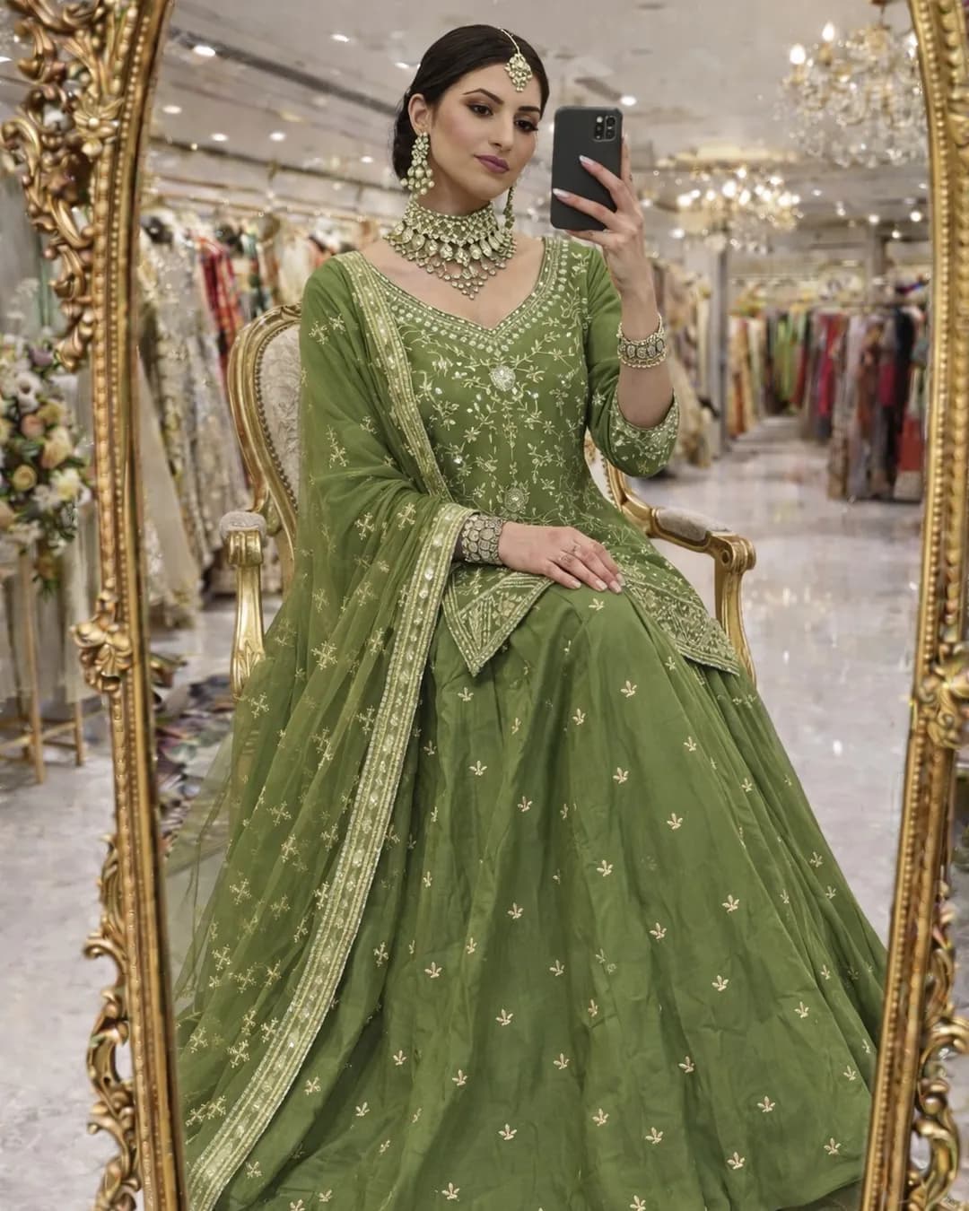 Designer Party Wear Shimmer Silk Lehenga Set with Embroidered Dupatta alternate view