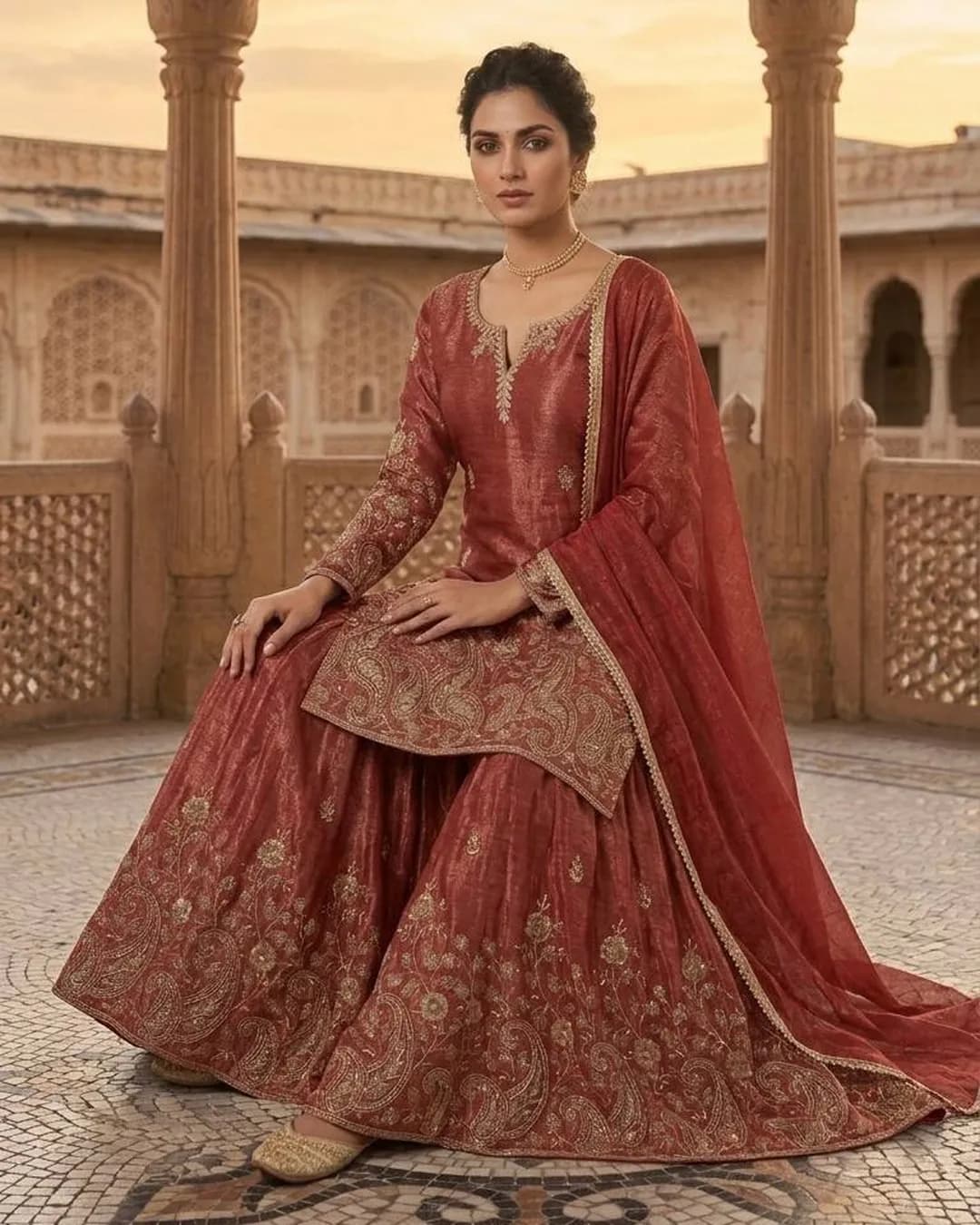 Designer Crunchy Silk Sharara Palazzo Set with Embroidered Dupatta alternate view