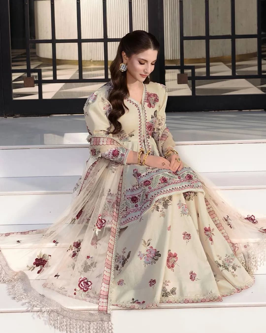 Designer Peplum Sharara Set with Embroidered Net Dupatta alternate view