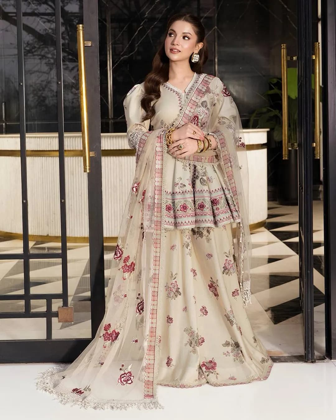 Designer Peplum Sharara Set with Embroidered Net Dupatta