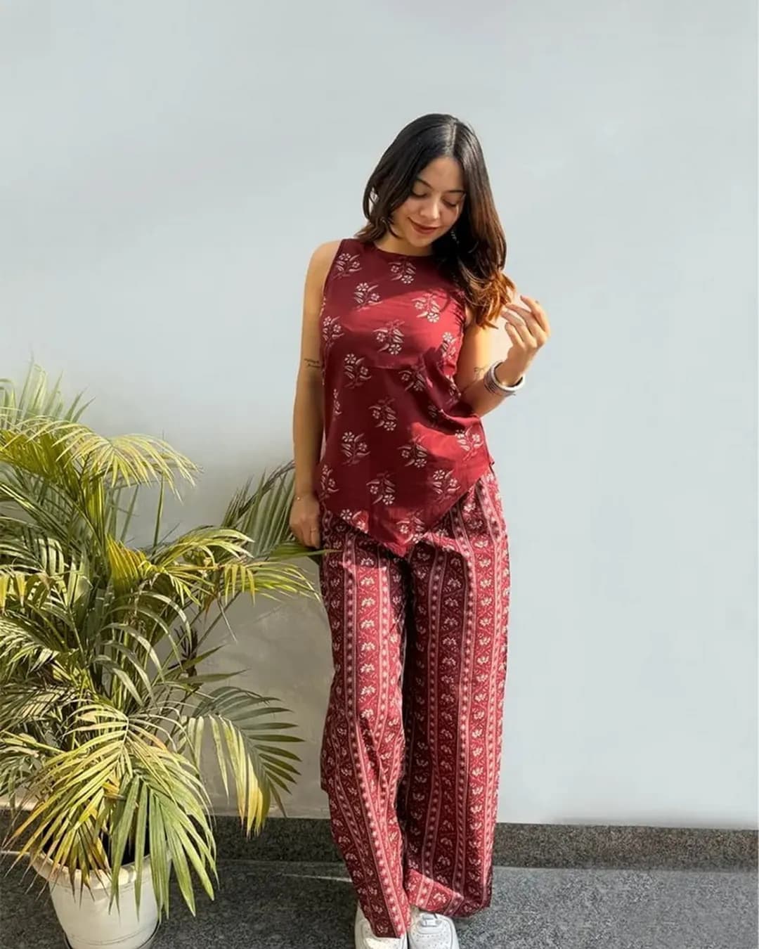 Ajrakh Print Rayon Top with Printed Pant Set