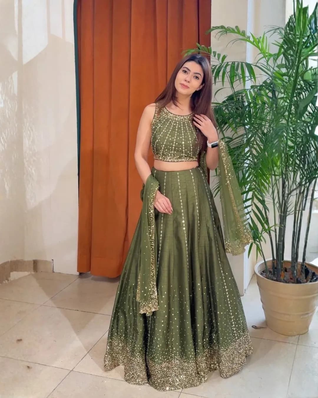 Wedding Wear Thai Silk Sequins Lehenga Choli with Net Dupatta