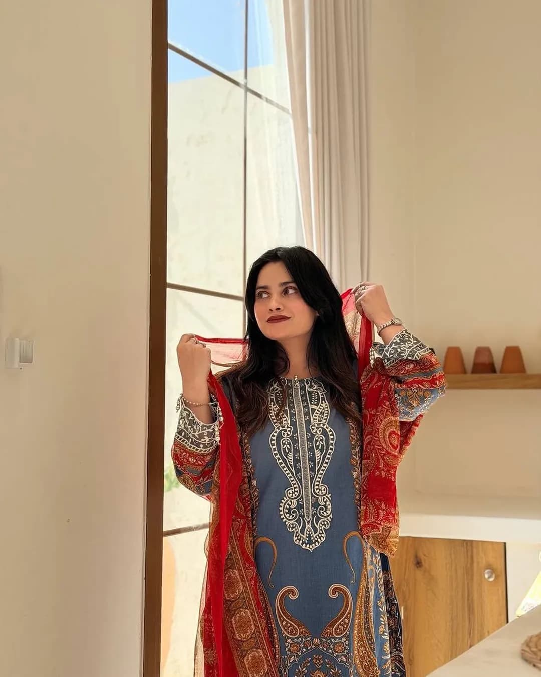Printed Chinon Kurti Plazzo Set with Dupatta & Silver Diamond Work alternate view