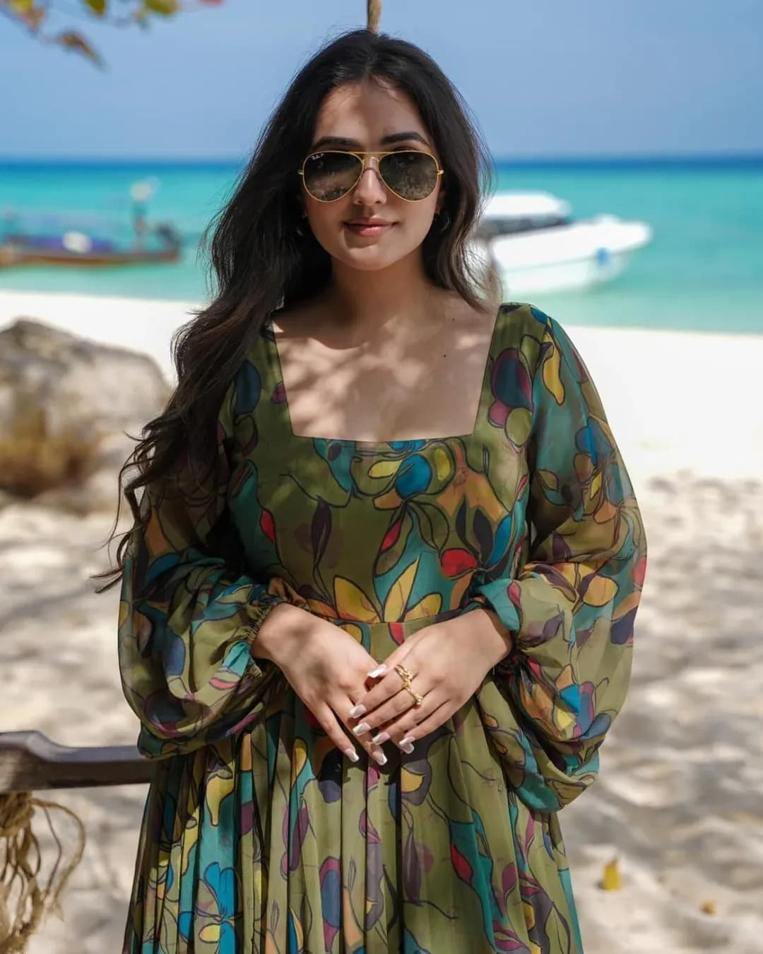Enchanting Green Floral Georgette Maxi Dress alternate view