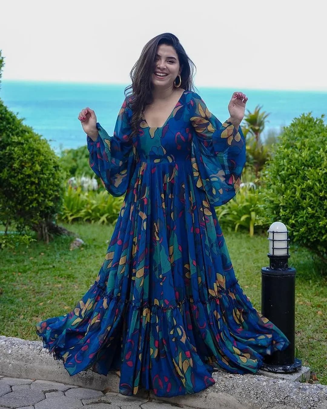 Luxurious Gown in Faux Gorgette with Rich Digital Print