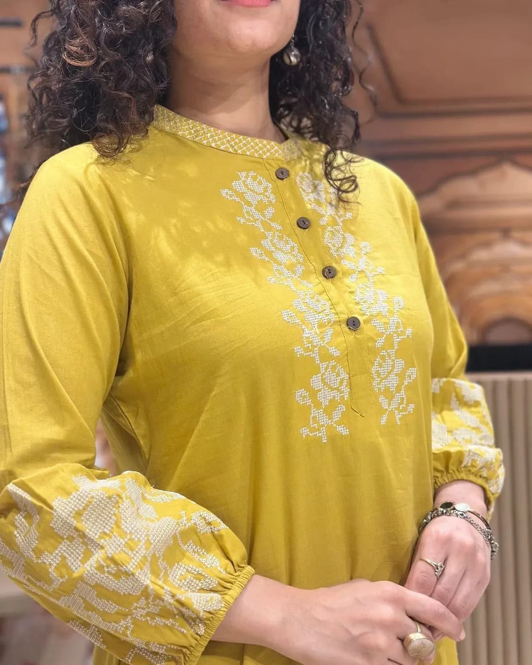 Pure Cotton Collared Kurta Pant Set with Embroidery Work alternate view