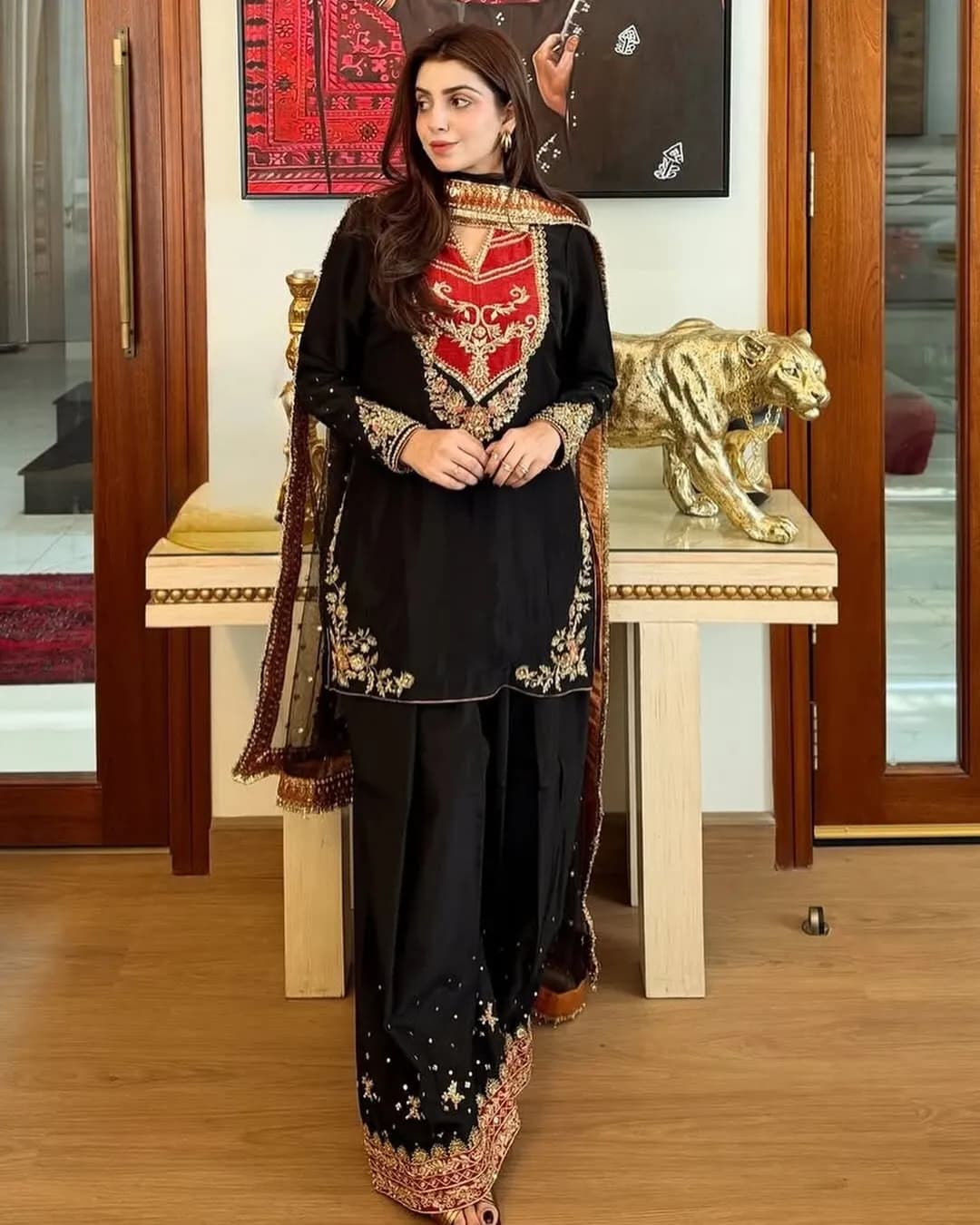 Pakistani Style Maska Cotton Plazzo Set with Embroidered Dupatta