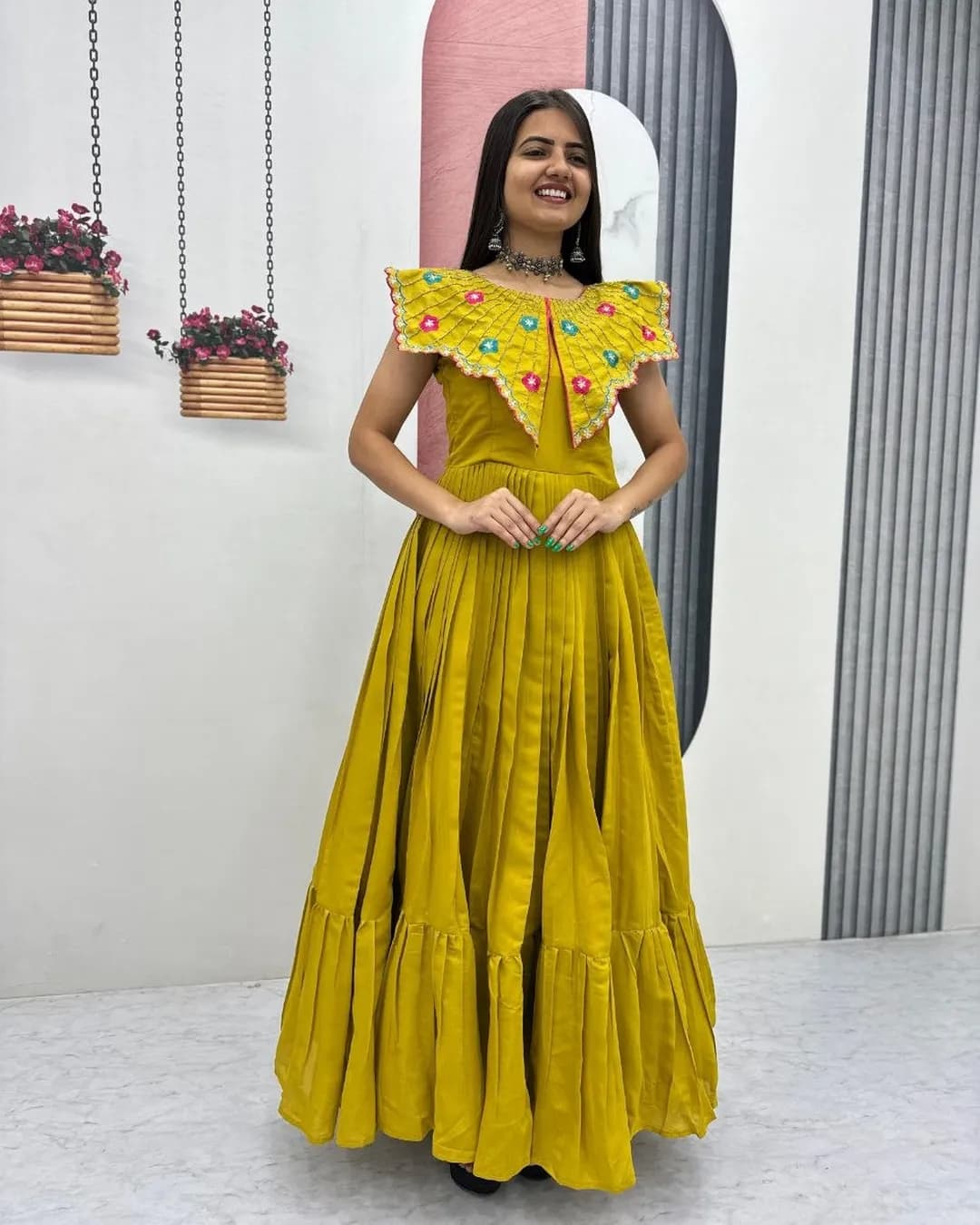 Handwork Embroidered Roman Fabric Gown