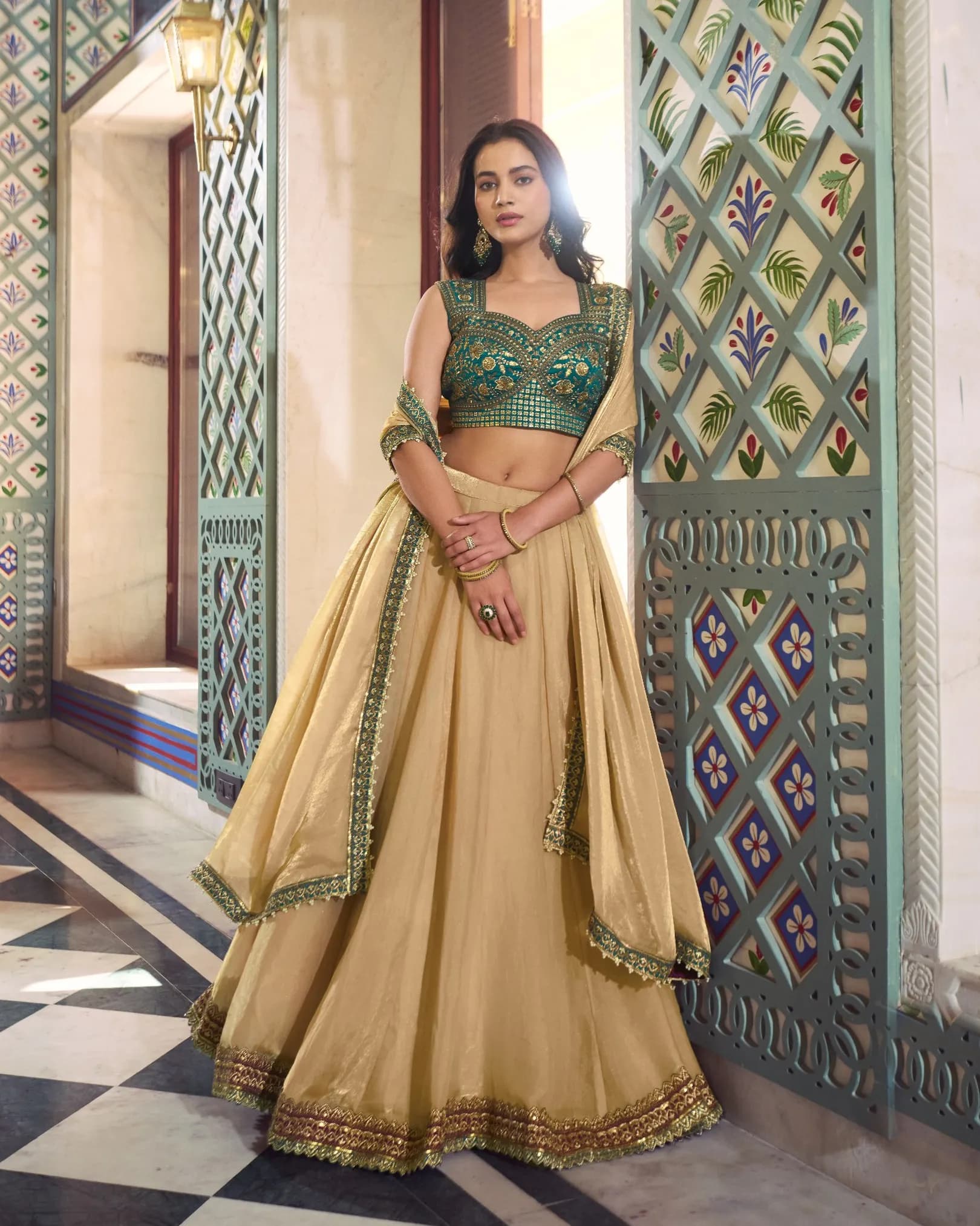 Zariya Muse Fendi Lehenga Choli with Embroidered Blouse