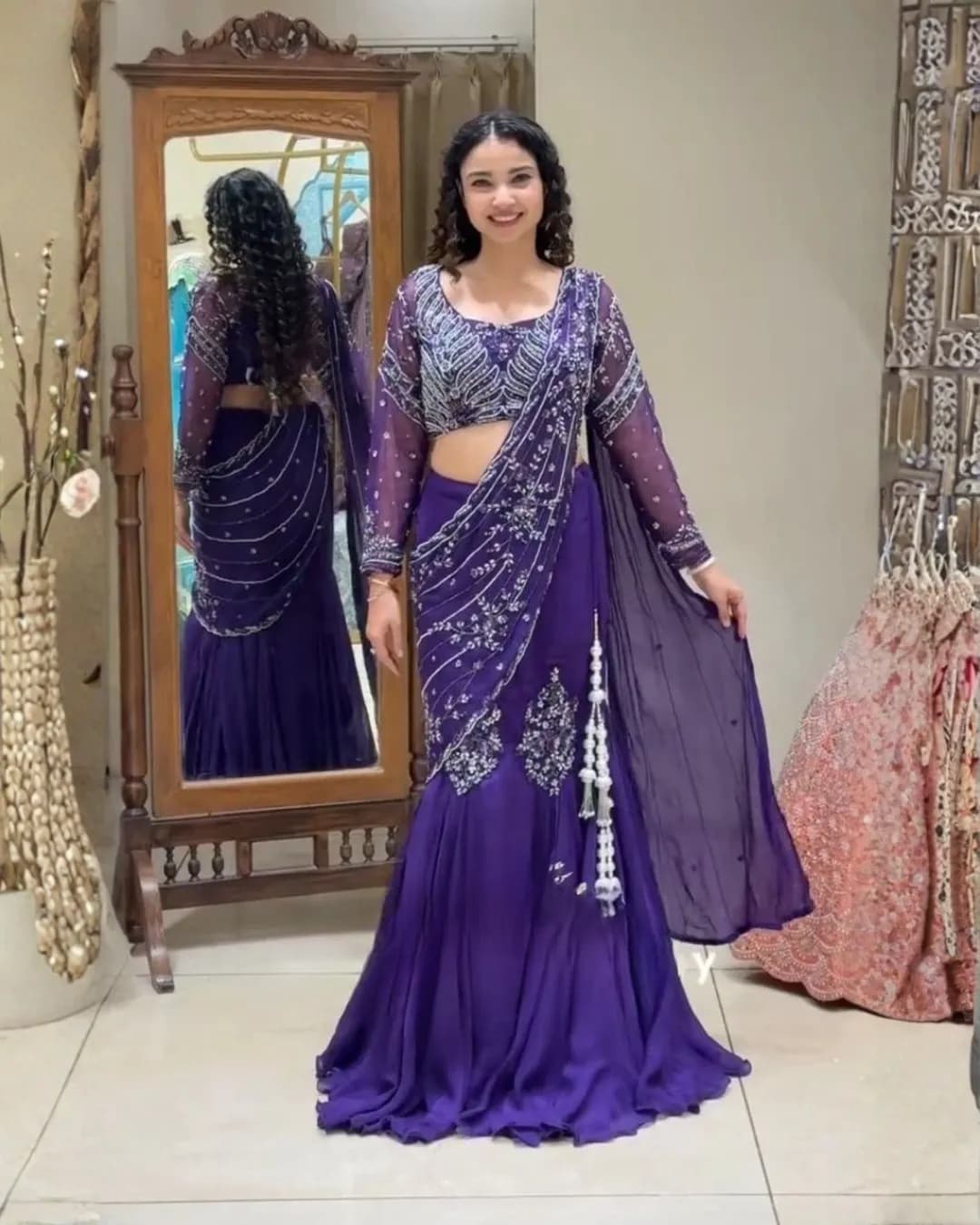 Embroidered Chinon Lehenga Choli with Designer Shrug alternate view