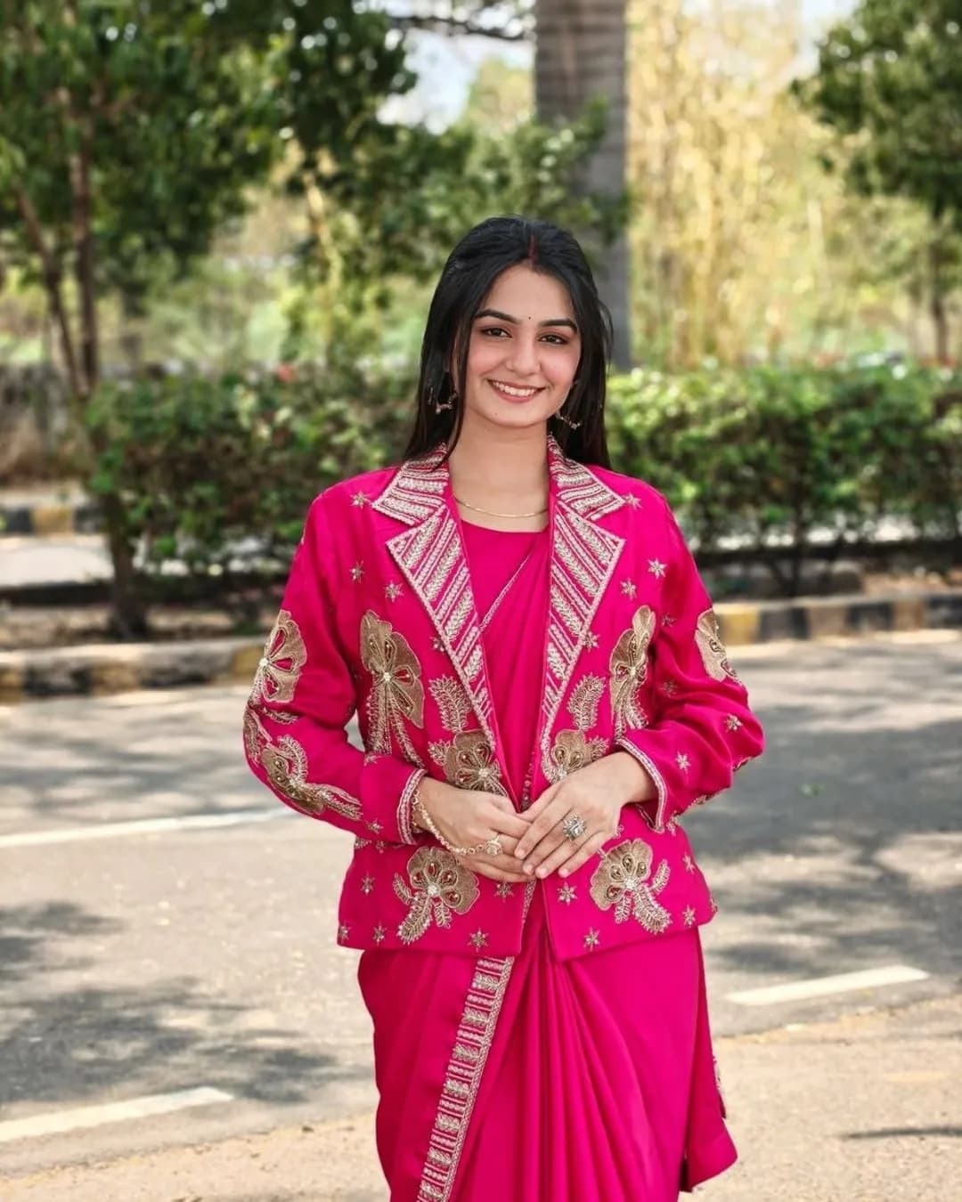 Party Wear Saree with Embroidered Jacket (Koti) Set alternate view