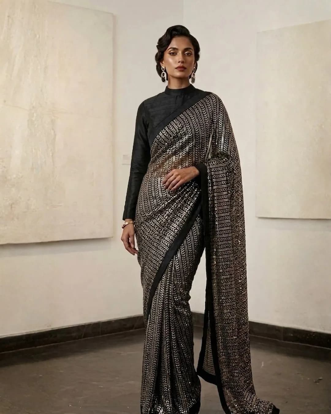 Georgette Saree with All Over Sequins Work & Banglori Satin Blouse