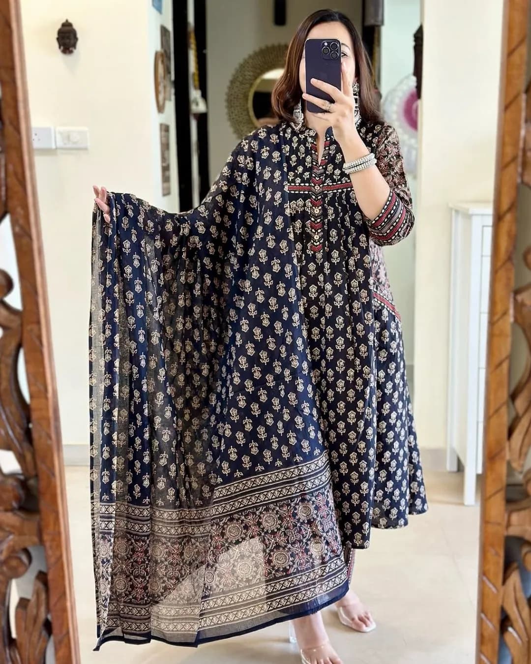 Pure Jaipuri Taj Cotton Kurti Pant Dupatta Set with Pockets