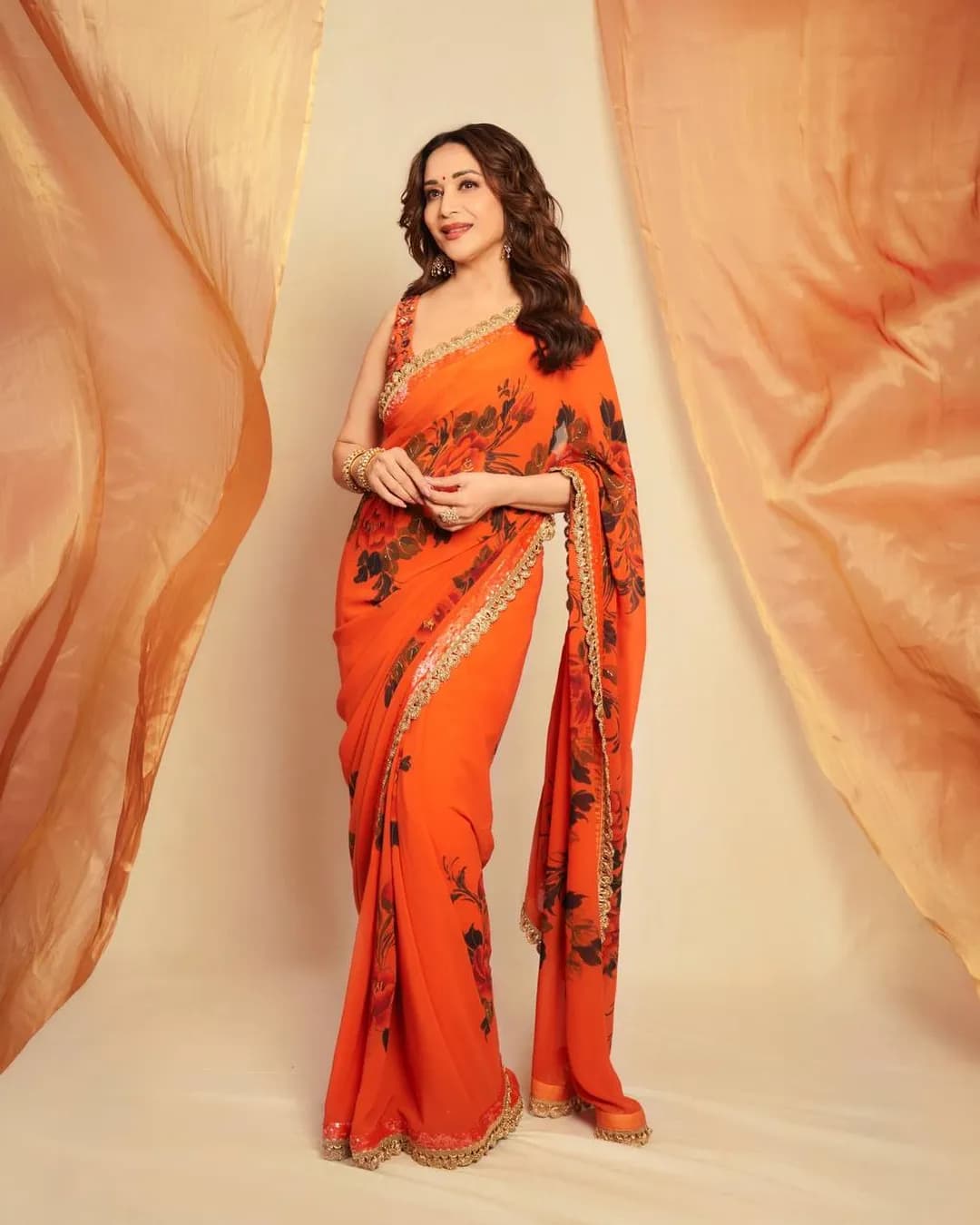 Celebrity Style Floral Georgette Saree with Sequins & Katdana Work