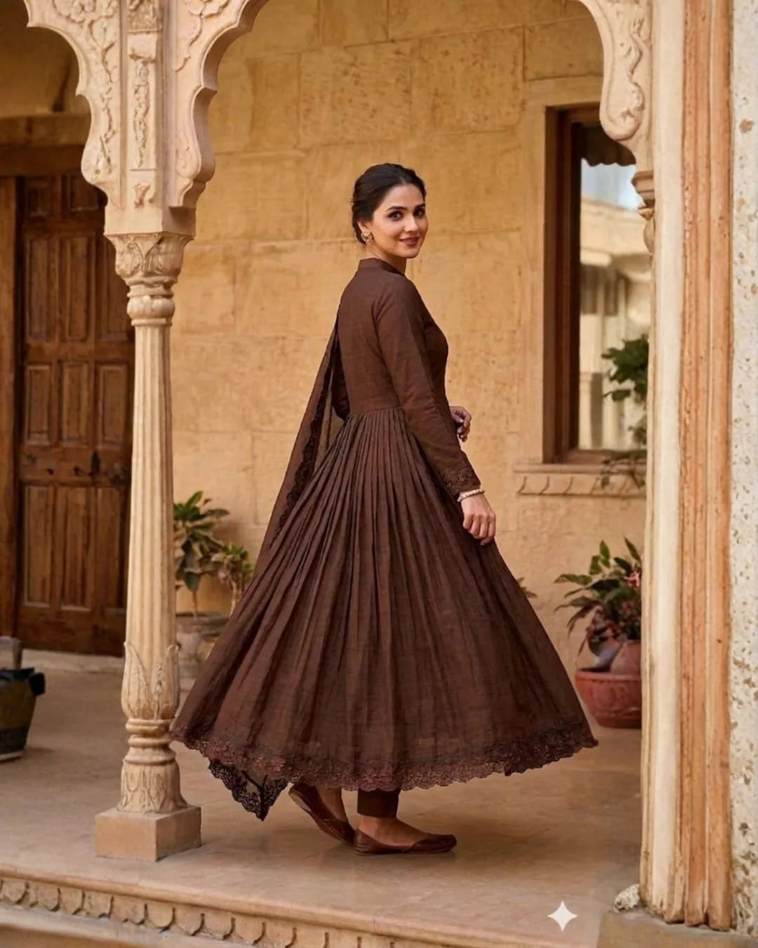 Heavy Roman Silk Embroidered Gown Set with Dupatta alternate view