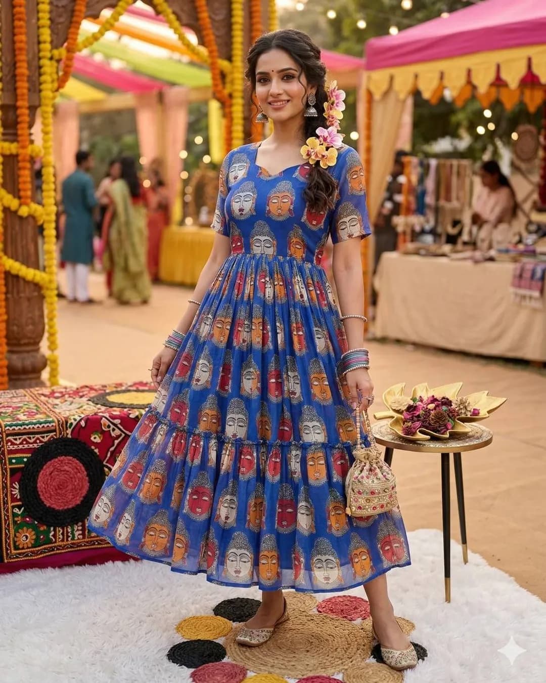 Pure Chanderi Kalamkari Printed Midi Gown – Summer Special Festive Wear