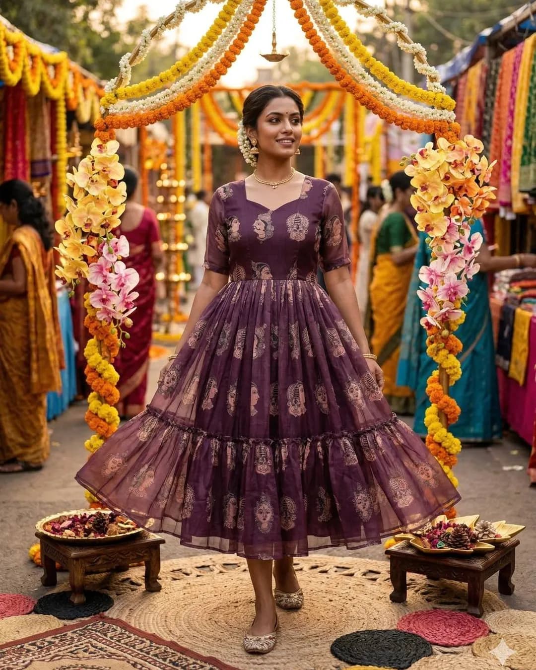 Pure Chanderi Kalamkari Printed Midi Gown – Summer Special Festive Wear alternate view