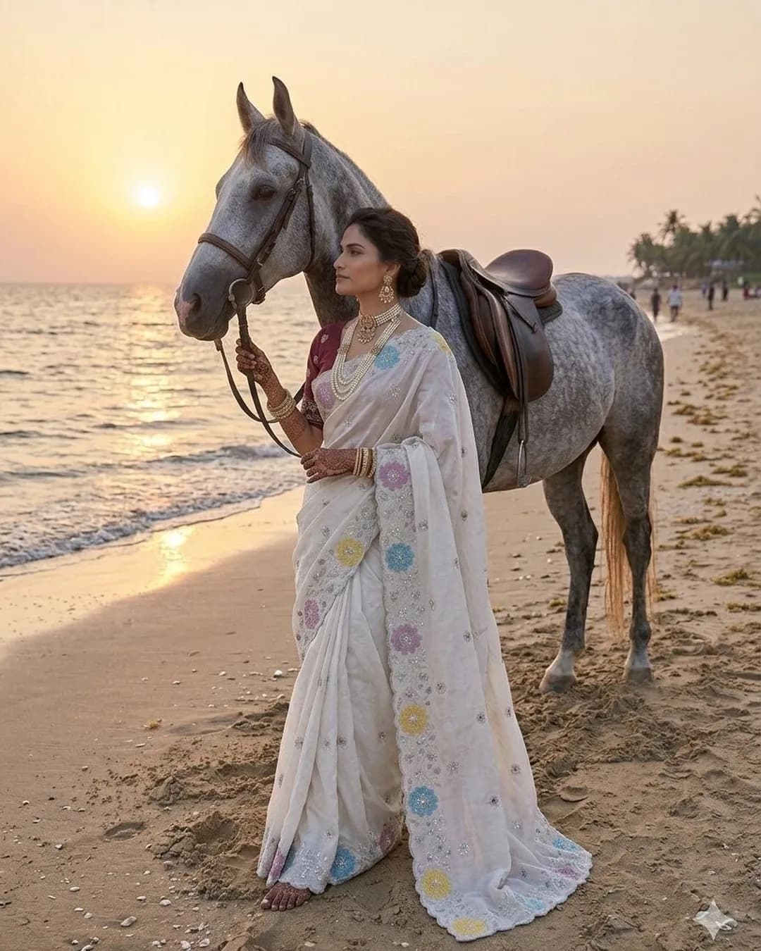 Prada Silk Embroidered Saree with Sequence Work & Position Print