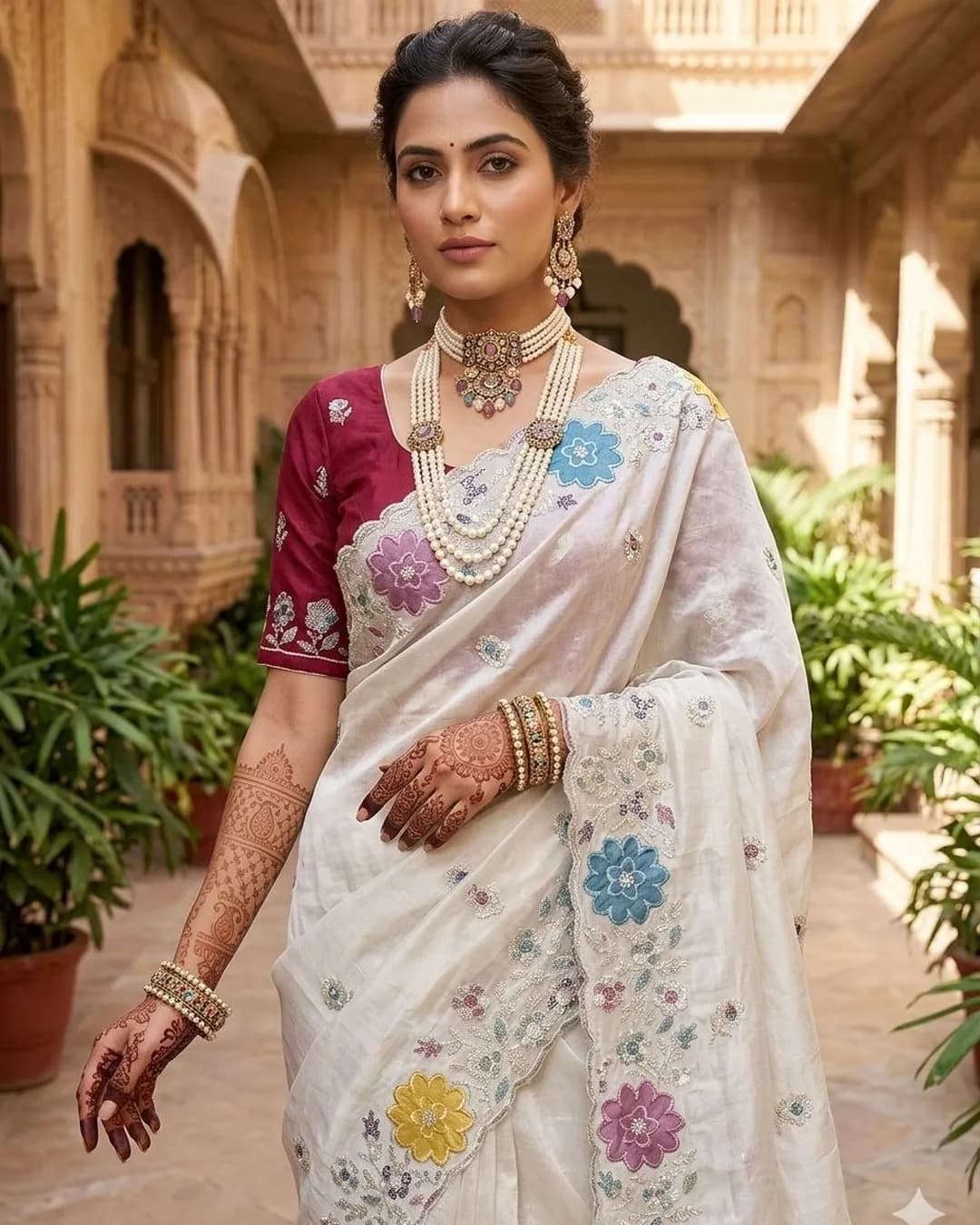 Prada Silk Embroidered Saree with Sequence Work & Position Print alternate view