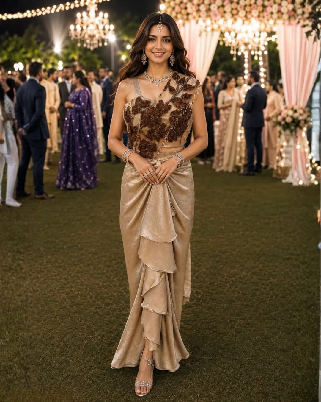 Ready-to-Wear Premium Satin Crush Saree with Heavy Work Stitched Blouse