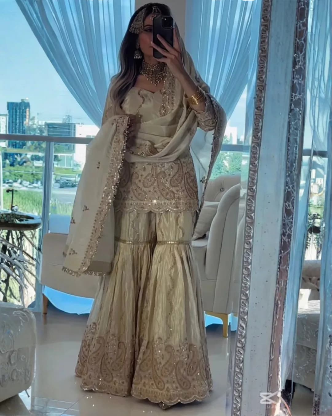 Designer Party Wear Heavy Chinon Silk Top, Sharara Palazzo & Dupatta Set with Embroidery Sequence Work