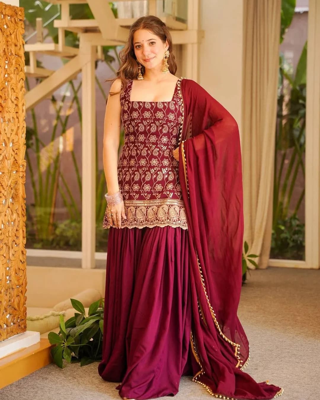 Designer Faux Georgette Embroidered Kurti Palazzo & Dupatta Set alternate view
