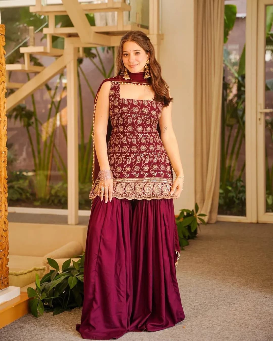 Designer Faux Georgette Embroidered Kurti Palazzo & Dupatta Set