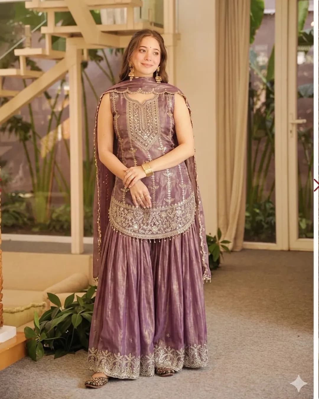 Designer Fendy Silk Embroidered Top Sharara & Dupatta Set
