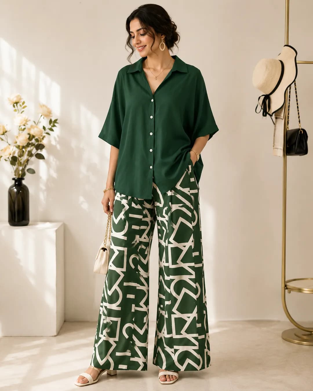 Designer Rayon Digital Print Top with Stretchable Lycra Palazzo
