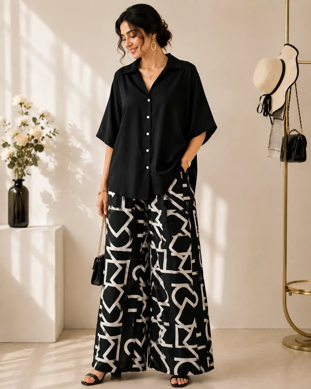Designer Rayon Digital Print Top with Stretchable Lycra Palazzo alternate view