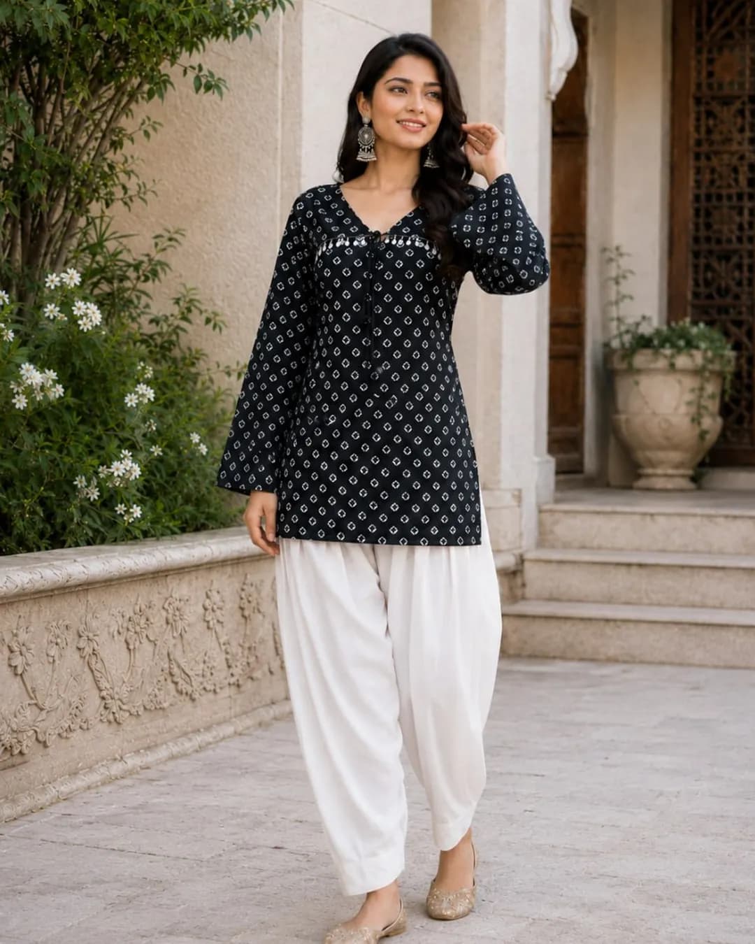 Women's Pure Cotton Bandhej Printed Kurti with Blouse & Linen Cotton Farsi Pant Set