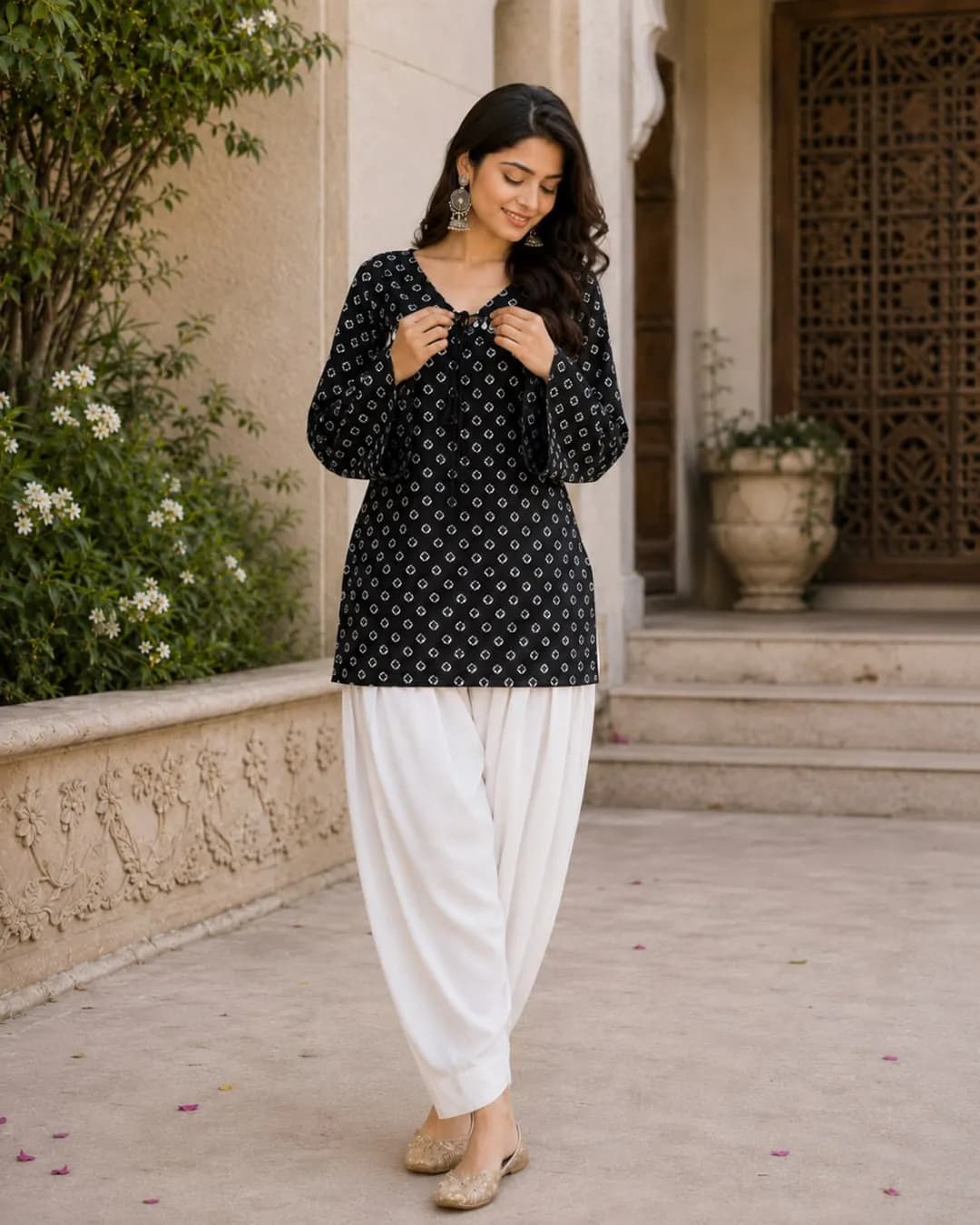 Women's Pure Cotton Bandhej Printed Kurti with Blouse & Linen Cotton Farsi Pant Set alternate view