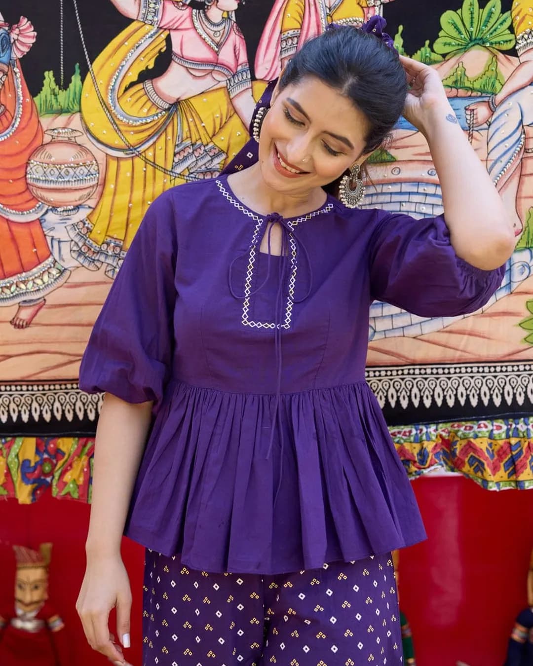 Women's Premium Pure Cotton 60×60 Embroidered Kurti Palazzo Co-Ord Set alternate view