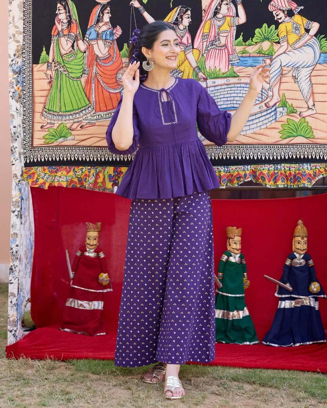 Women's Premium Pure Cotton 60×60 Embroidered Kurti Palazzo Co-Ord Set