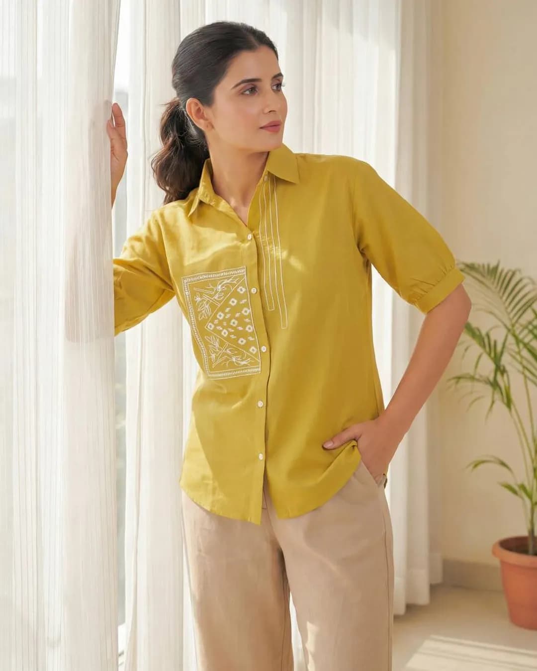 Classy Embroidered Cotton Flex Shirt for Women