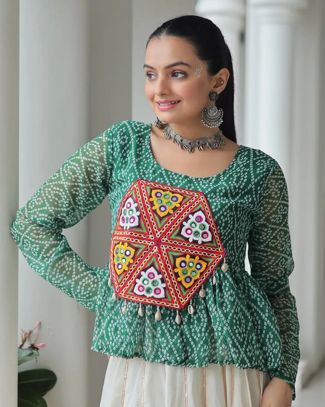 Navratri Special Bandhani Print Kutchi Gamthi Patchwork Top for Women
