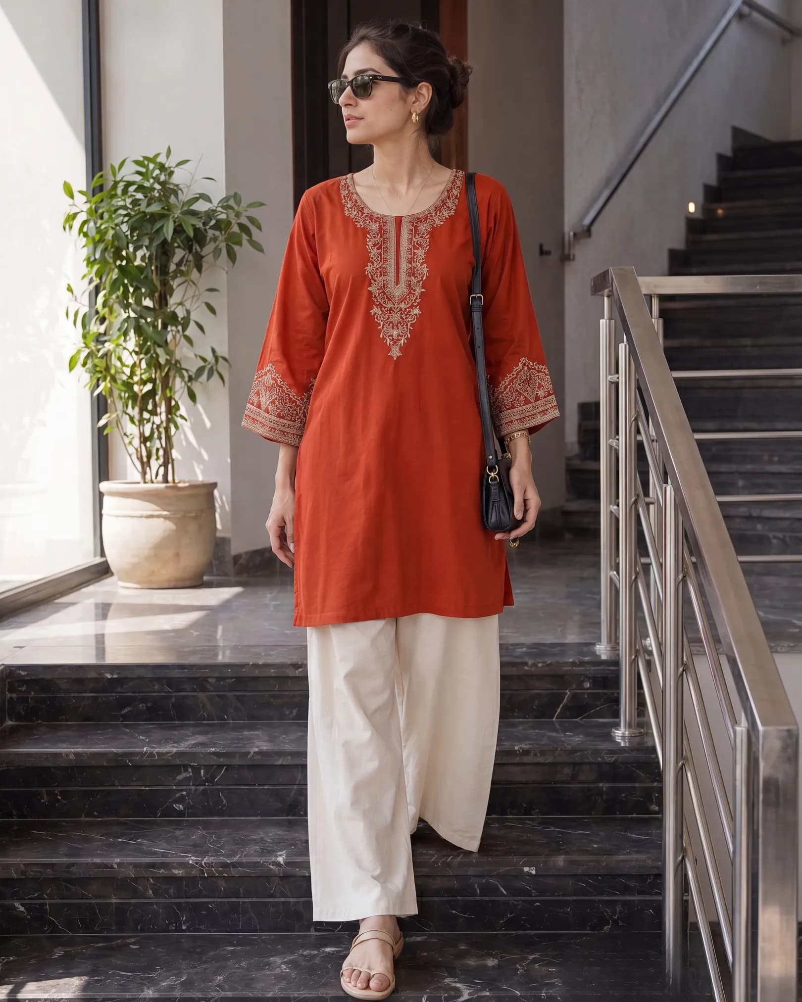 Heavy Rayon Embroidered Short Top with Cotton Flex Palazzo Set for Women alternate view