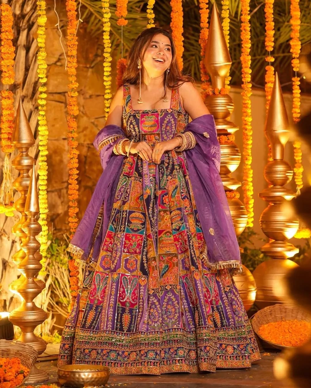 Women's Pure Original Crepe Embroidered Maxi Gown Set with Organza Dupatta