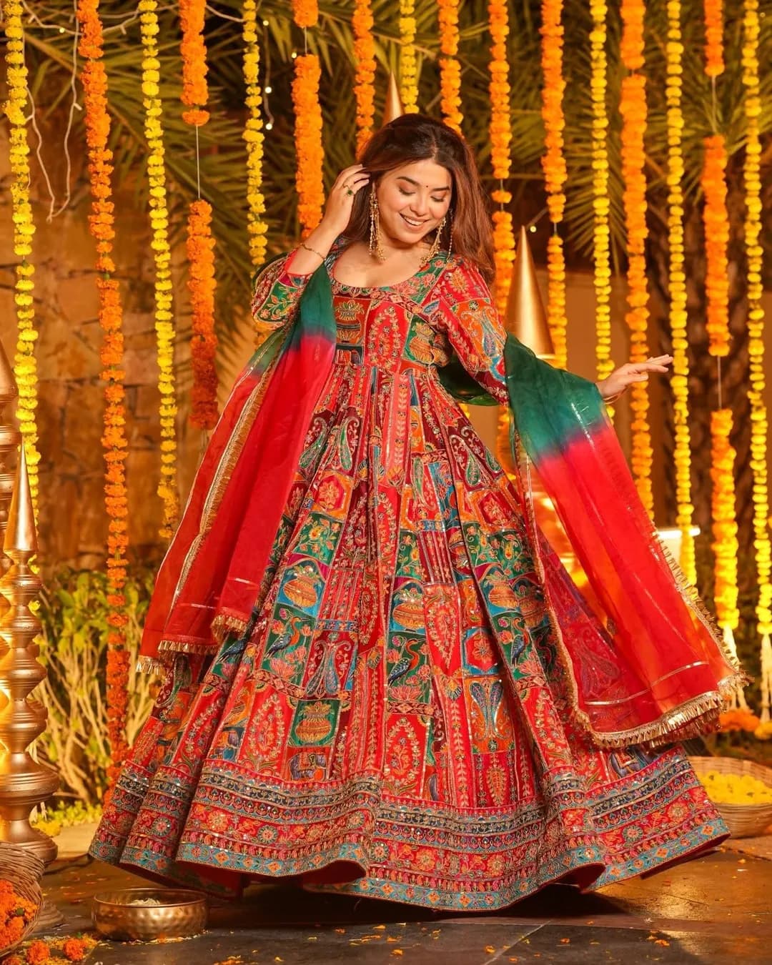 Women's Pure Original Crepe Embroidered Maxi Gown Set with Organza Dupatta