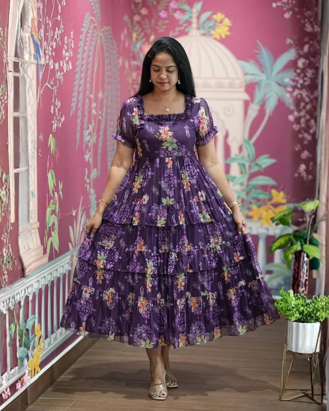 Women's Alfino Chiffon Floral Maxi Dress
