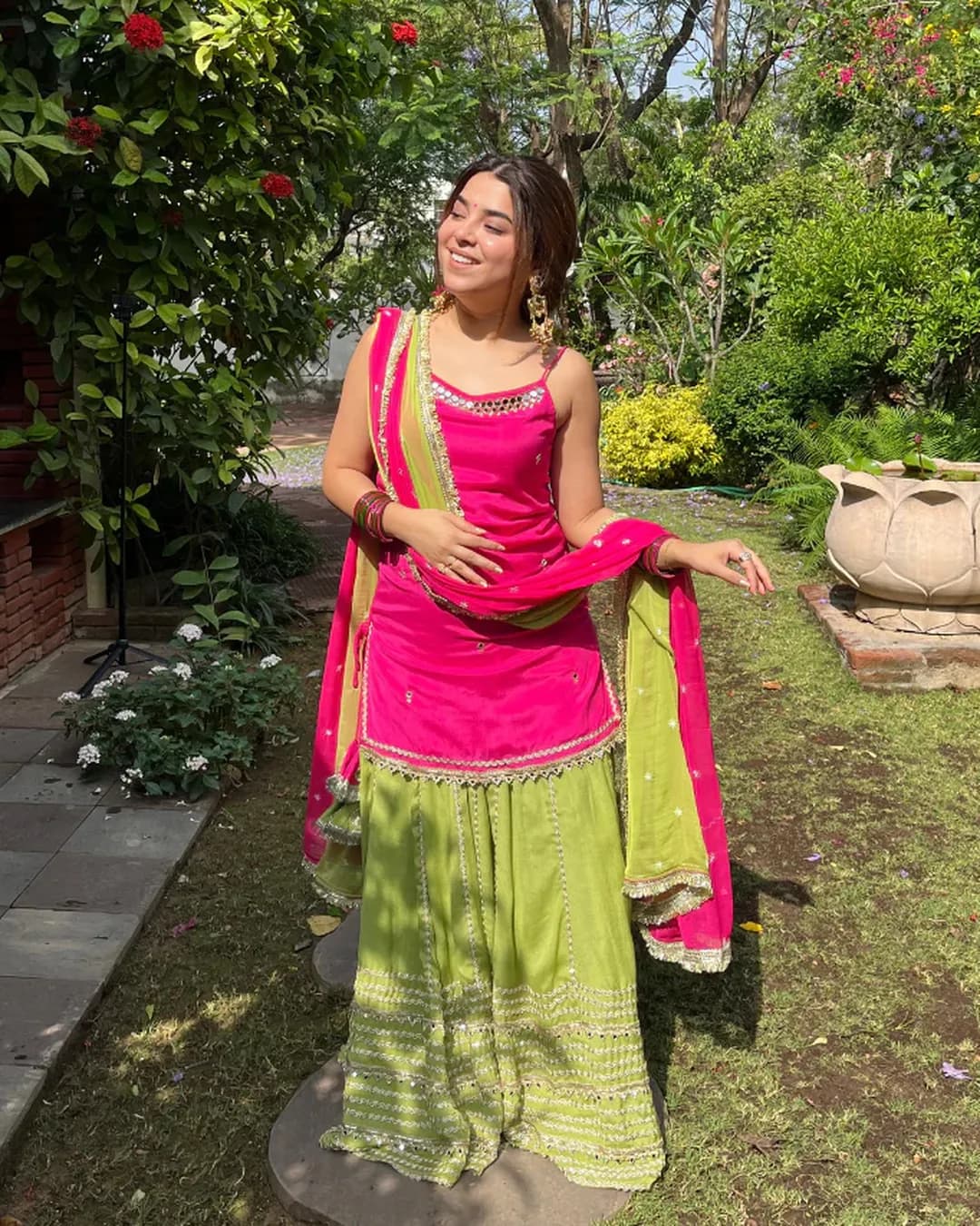 Women's Fendy Silk Sleeveless Top with Faux Georgette Lehenga & Dupatta Set